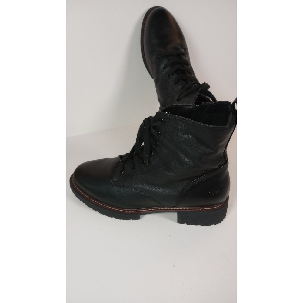 Hush Puppies Womens Black Leather Combat Boots Fairfax PW-KIT Size 9.5M Side Zip
